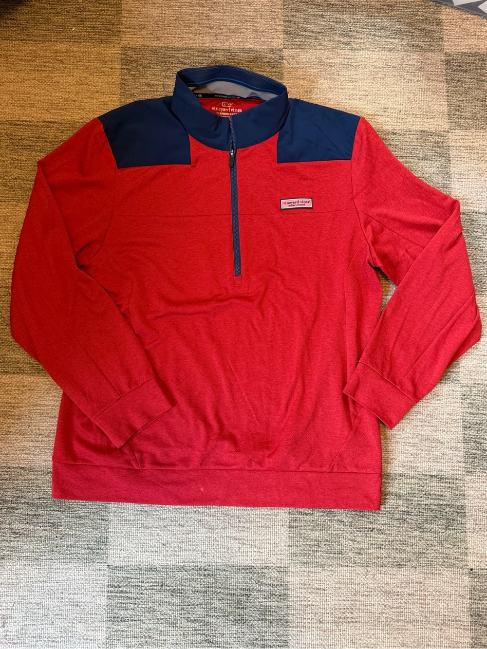 Vineyard Vines Red Quarter-Zip with Navy Shoulder Yoke